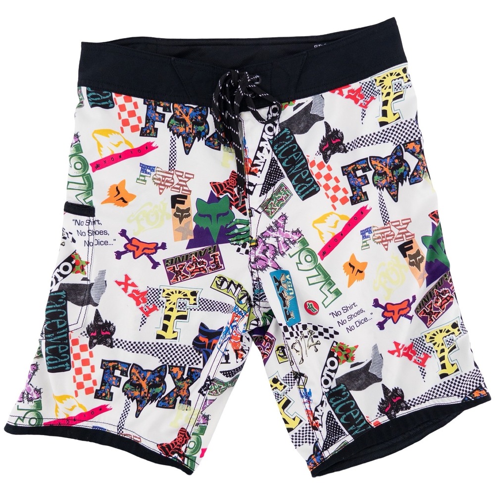 Fox Racing Mens 30 Board Shorts White Sticker Bomb Graphic Print Motocross Surf